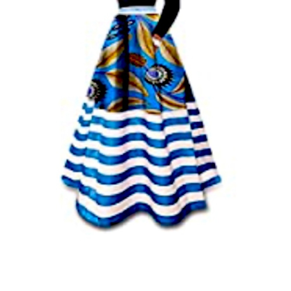 Womens African Print Skirts Boho Striped High Waist Maxi Skirt. 2x